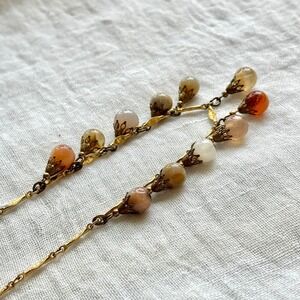 Vintage Gold Tone Beaded Dangling Charm Necklace Pastel Natural Gemstone Jewelry